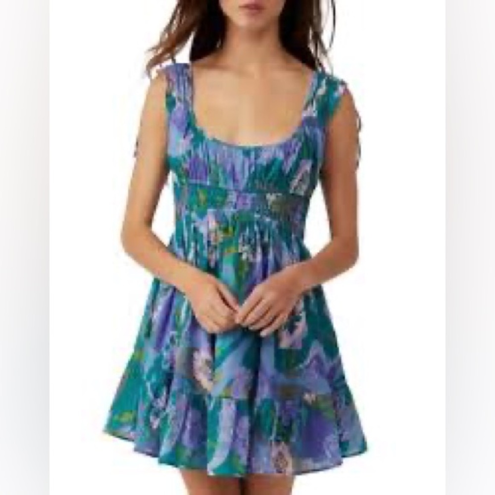 NWT | Free People | Vernon Floral Crinkle Cotton Mini | Blue Multi | L